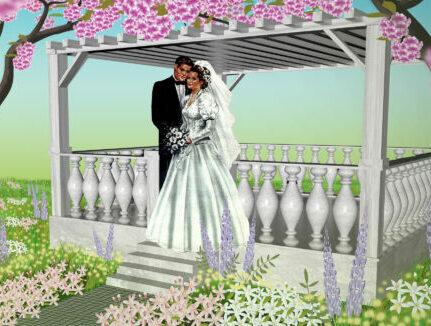terrace with newlyweds