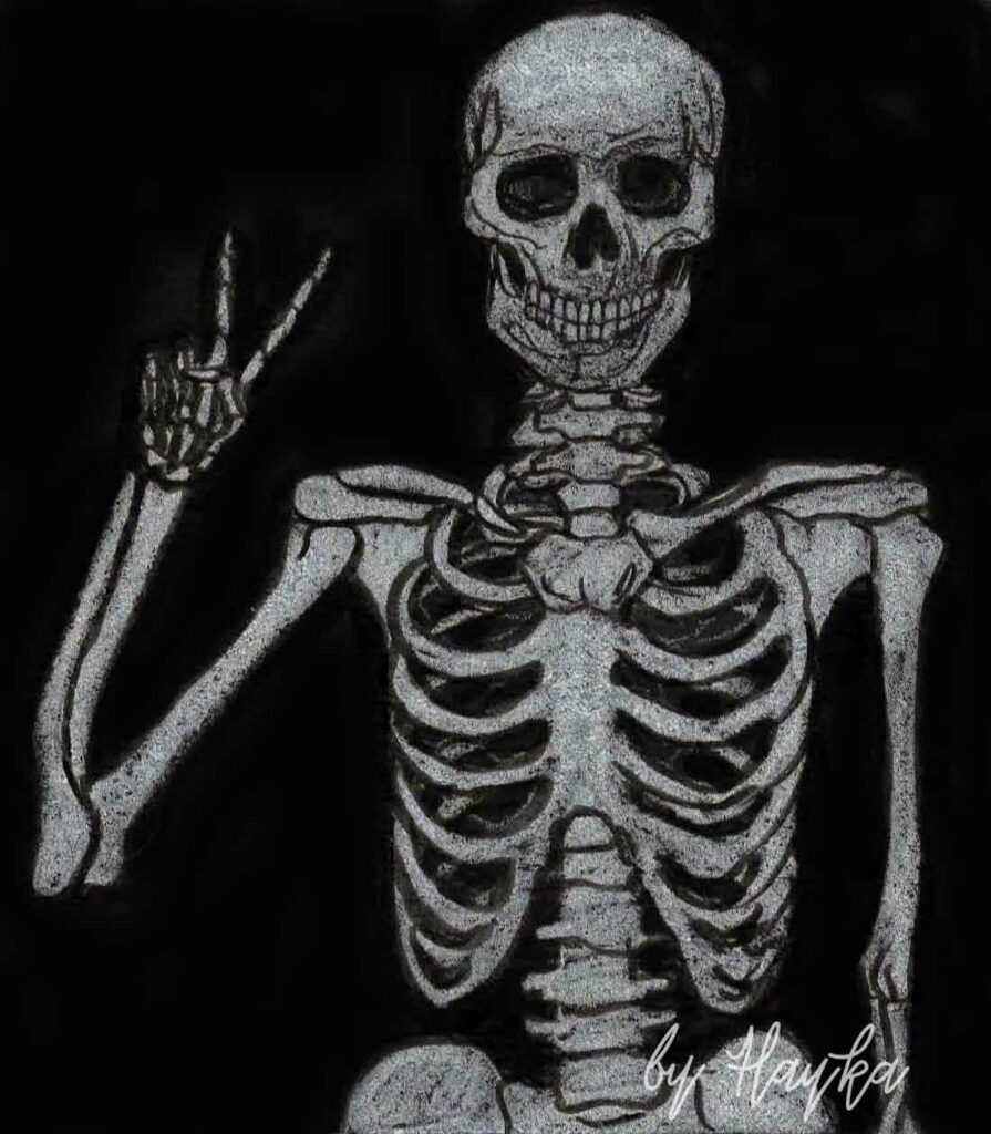 skeleton, reverse painting